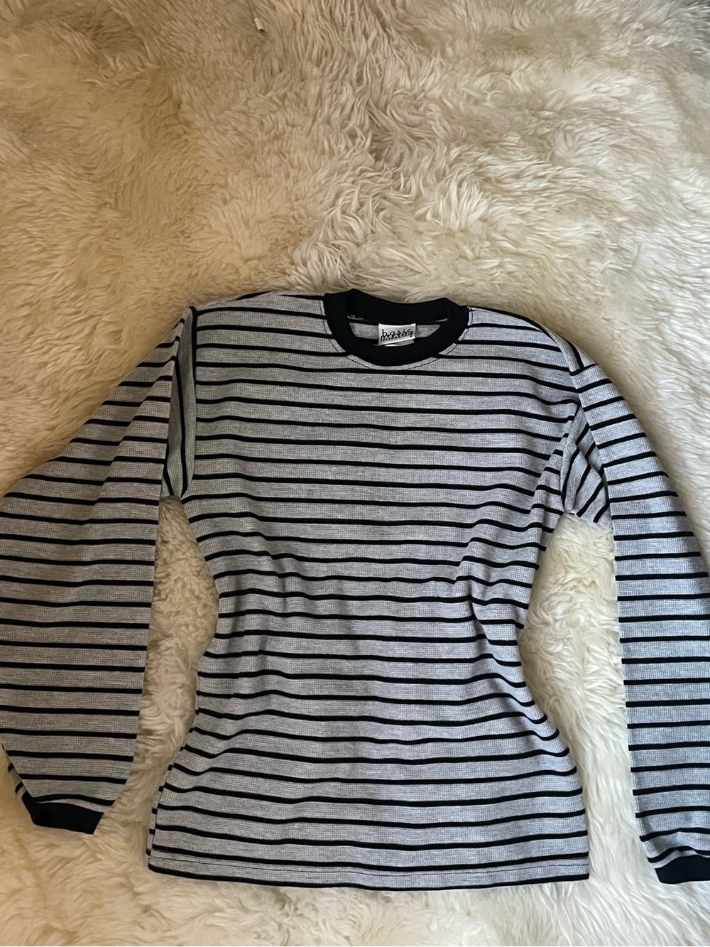 Vintage 90s Basic Image grey & black striped long sleeve thermal